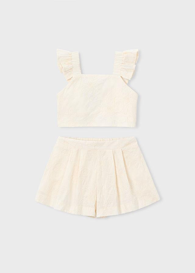 Completo con bermuda e top con volant cerimonia bambina 