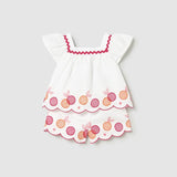 Completo con bermuda e blusa ricamata neonata 