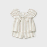 Completo a righe bermuda e blusa neonata 
