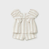 Completo a righe bermuda e blusa neonata 
