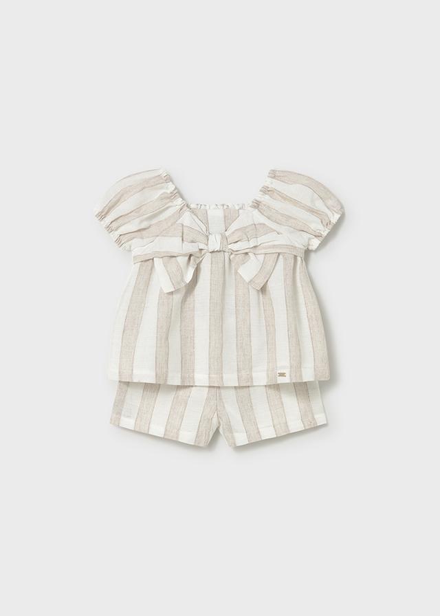Completo a righe bermuda e blusa neonata 