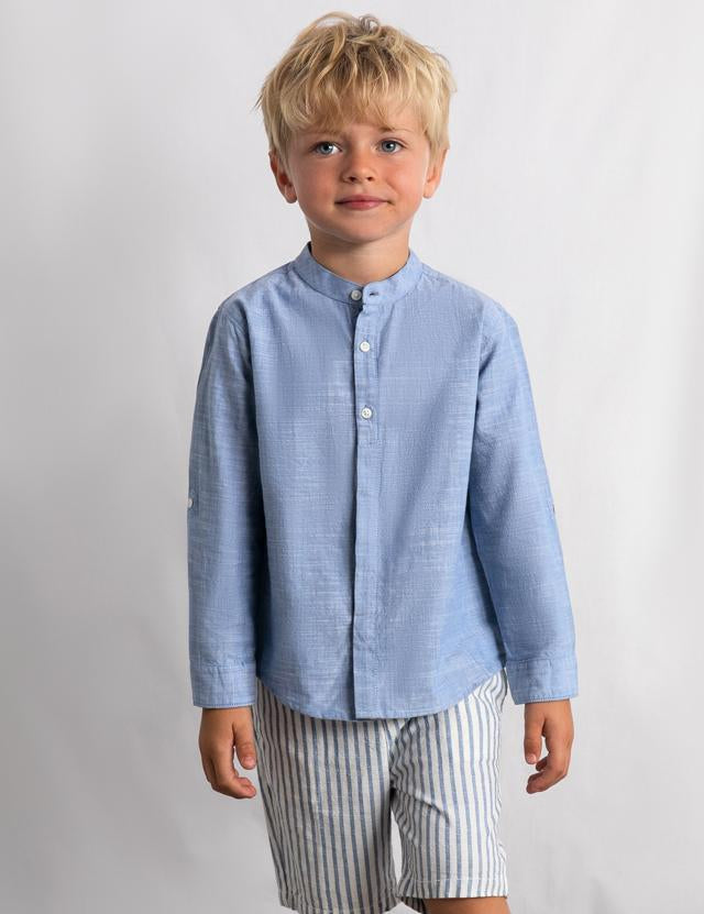 Completo bermuda e maglietta manica lunga in lino bambino<BR/> 