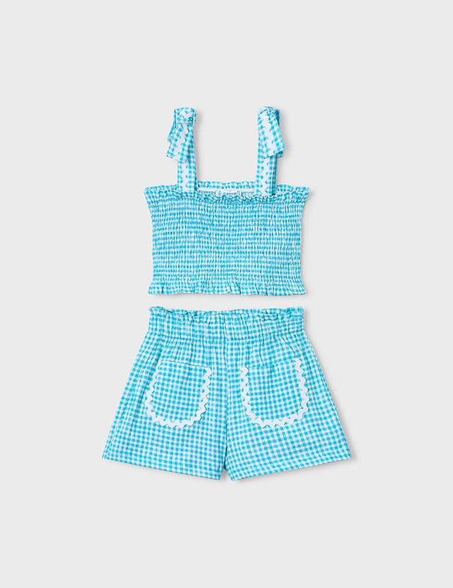 Completo shorts e top nido d'ape bambina 
