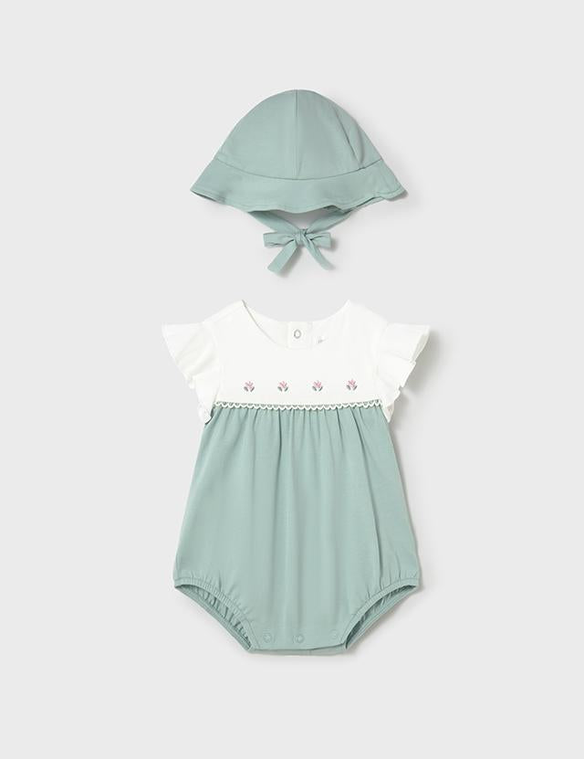 Pagliaccetto fiorellini con cappello neonata 