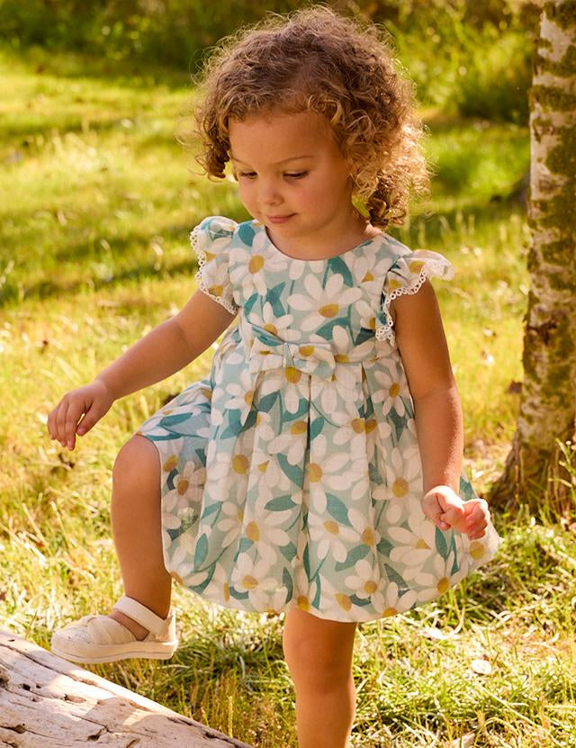 Vestito cerimonia con volant e fiori stampati neonata 