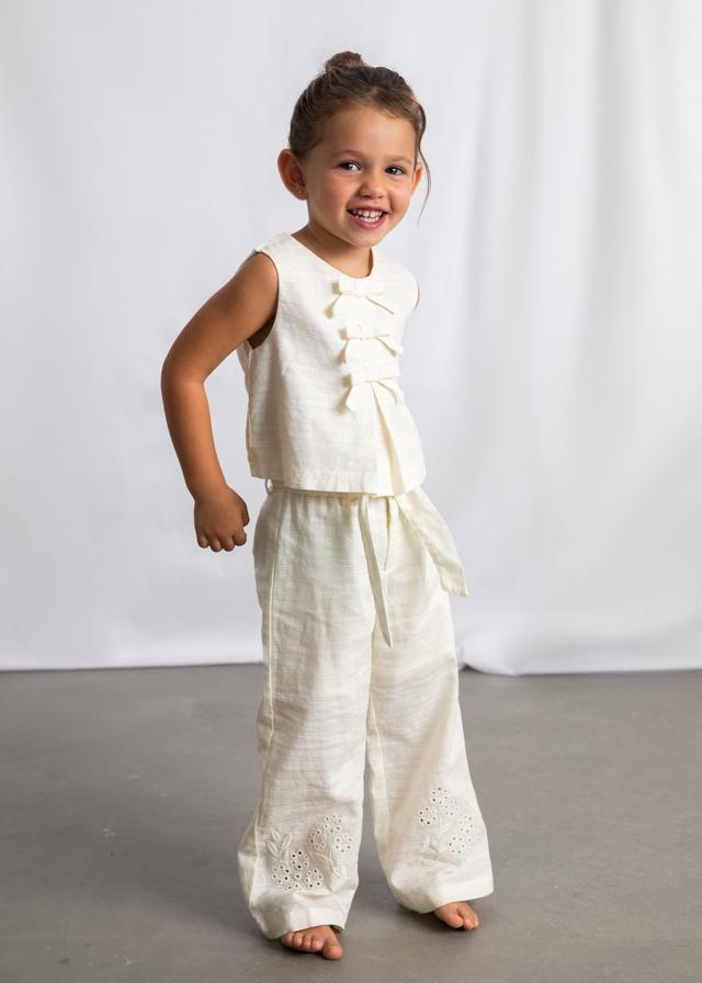 Pantalone in lino ricamato bambina 