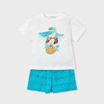 Completo shorts volant e maglietta stampata bambina 