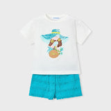 Completo shorts volant e maglietta stampata bambina 