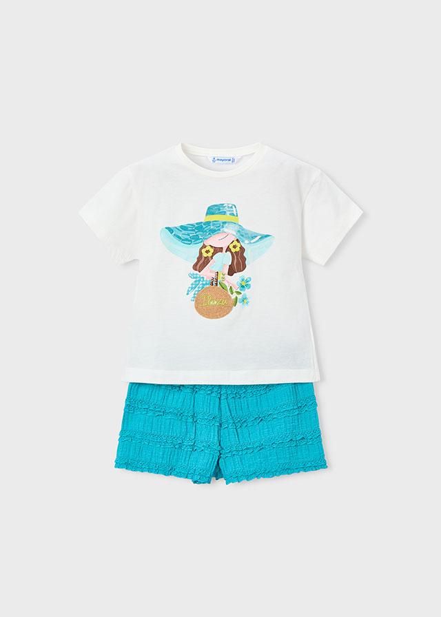 Completo shorts volant e maglietta stampata bambina 