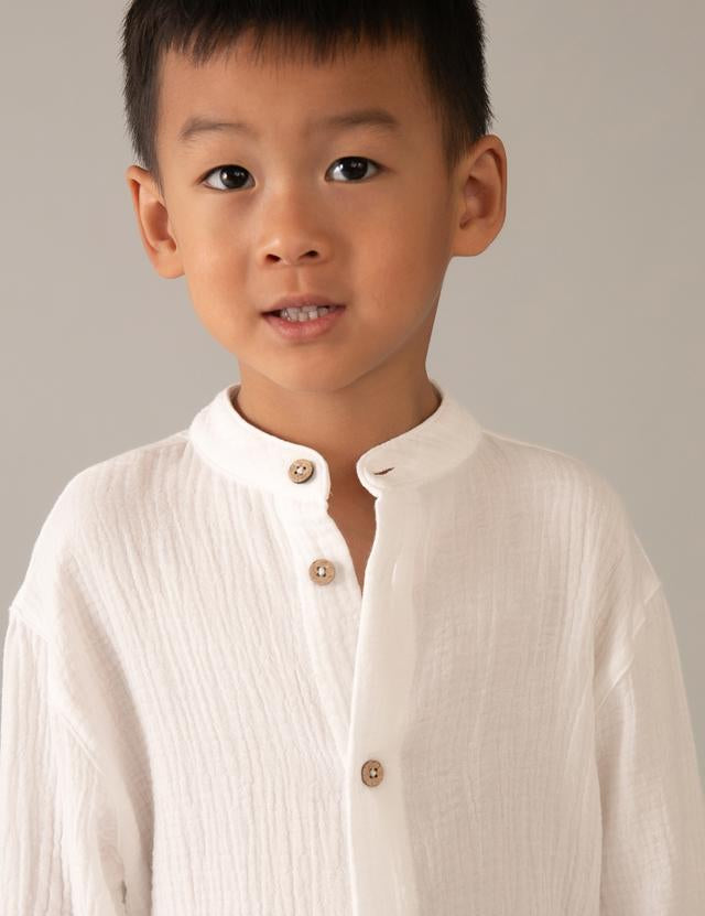 Camicia manica lunga bambula colletto alla coreana bambino 