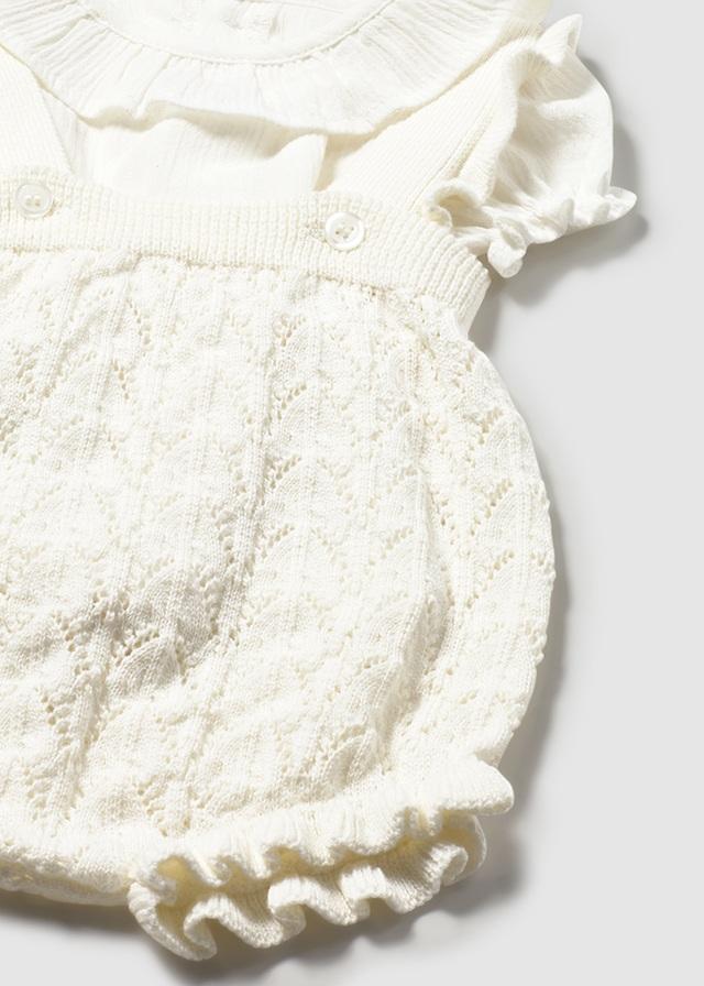 Completo salopette tricot e blusa neonata 