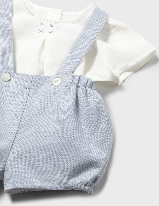 Completo pantaloncino con bretelle e camicia neonato 