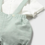 Completo pantaloncino con bretelle e camicia neonato 