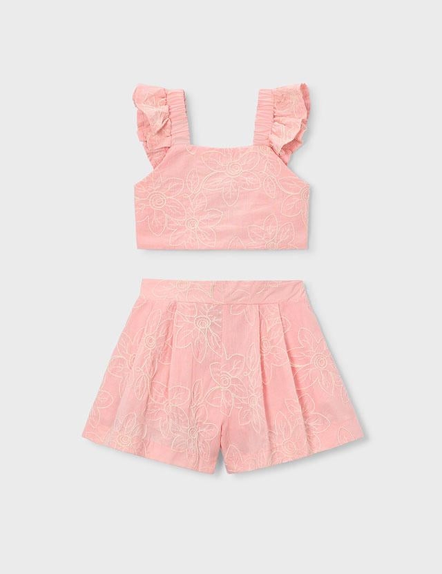 Completo con bermuda e top con volant cerimonia bambina 