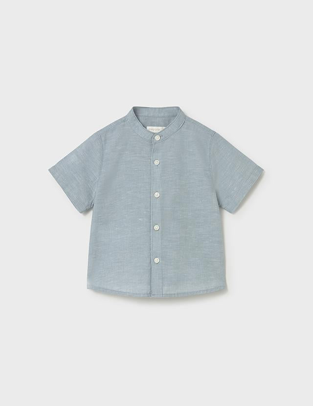 Camicia in lino con collo alla coreana neonato<BR/> 