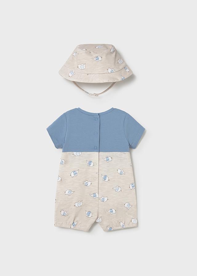 Pagliaccetto finta salopette con cappello neonato 