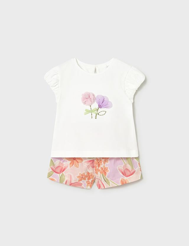 Completo con bermuda fiori e maglietta neonata 