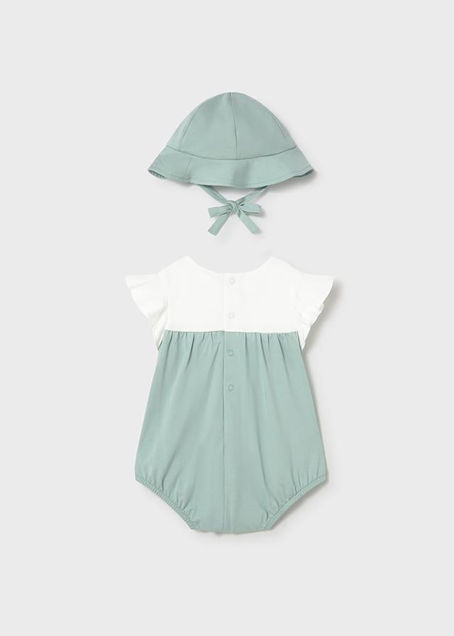 Pagliaccetto fiorellini con cappello neonata 