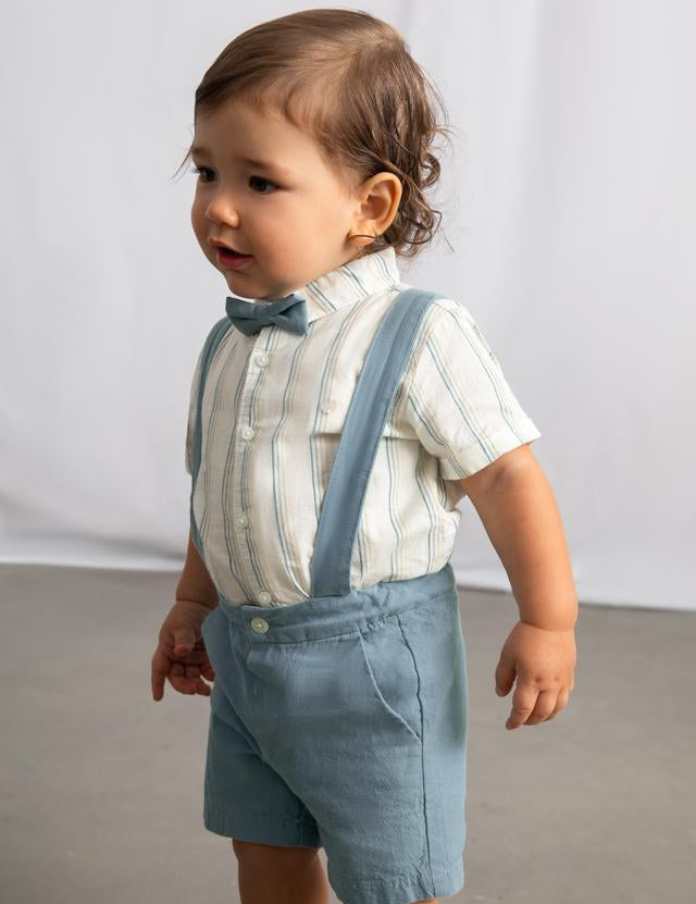 Completo pantaloncine e camicia con papillon neonato 