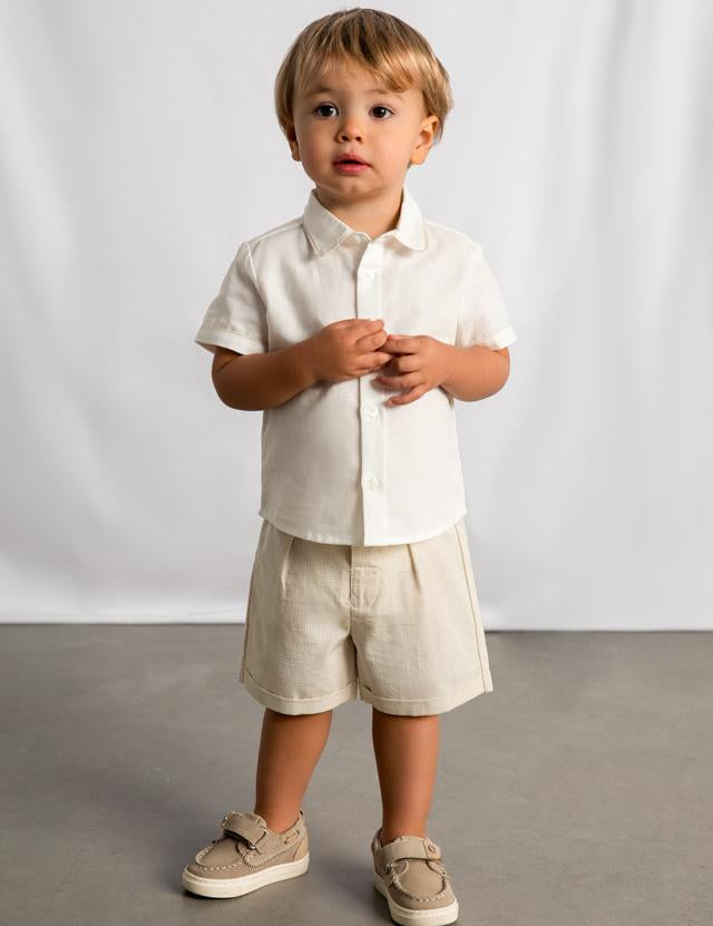 Completo pantaloncine e camicia in lino neonato 