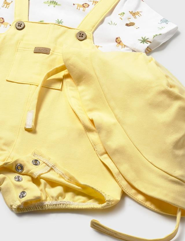 Pagliaccetto finta salopette con cappello neonato 