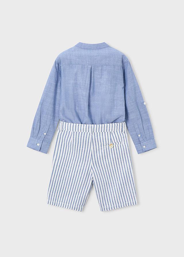 Completo bermuda e maglietta manica lunga in lino bambino<BR/> 