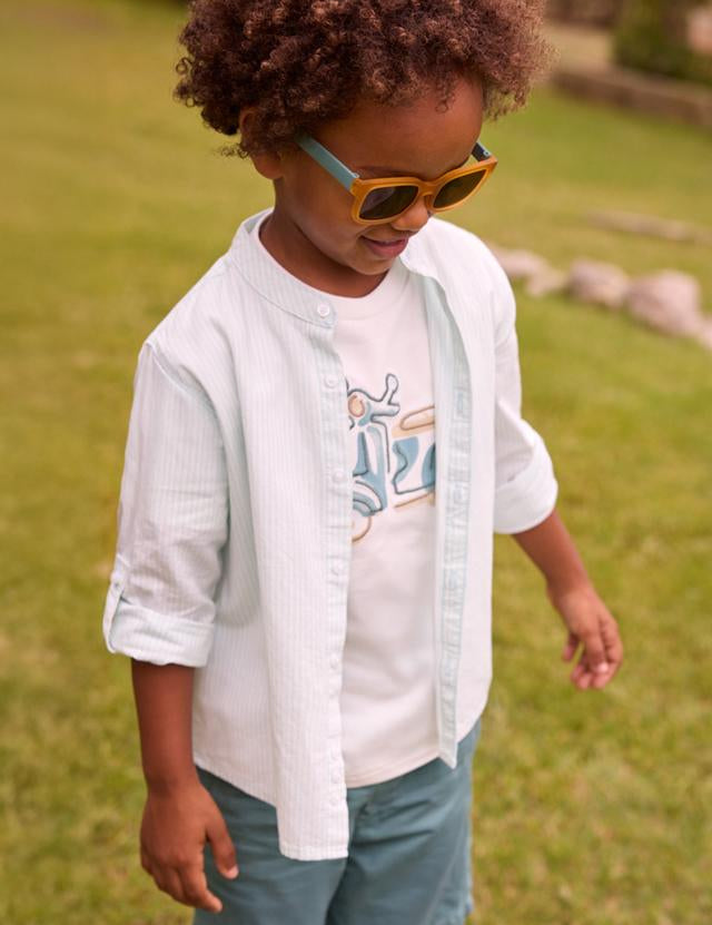 Camicia manica lunga a righe con colletto alla coreana bambino<BR/> 