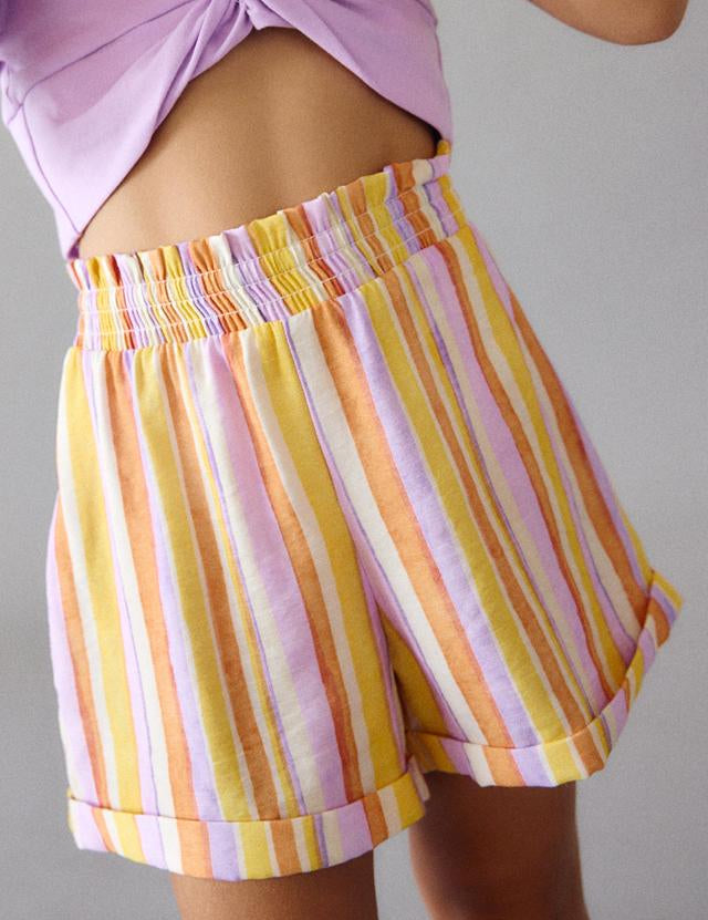 Completo shorts a righe e maglietta bambina 
