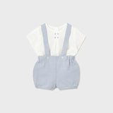 Completo pantaloncino con bretelle e camicia neonato 