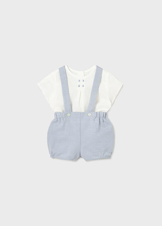 Completo pantaloncino con bretelle e camicia neonato 