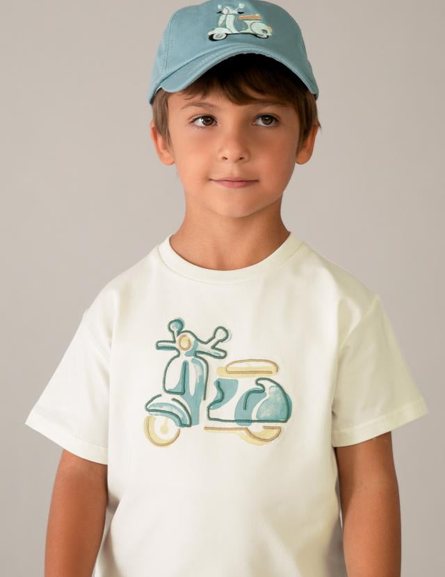 Maglietta con moto ricamata bambino 