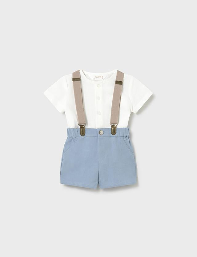 Completo pantaloncino bretelle e camicia neonato 