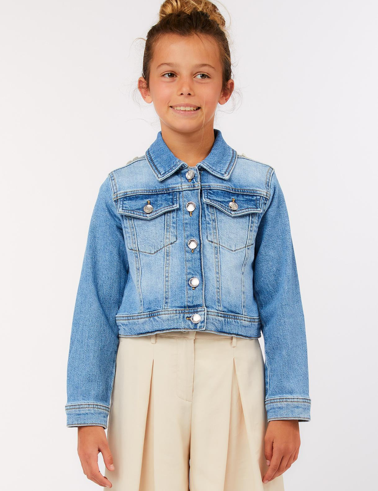 Giubbotto denim e applicazioni in macramè ragazza LiuJo 