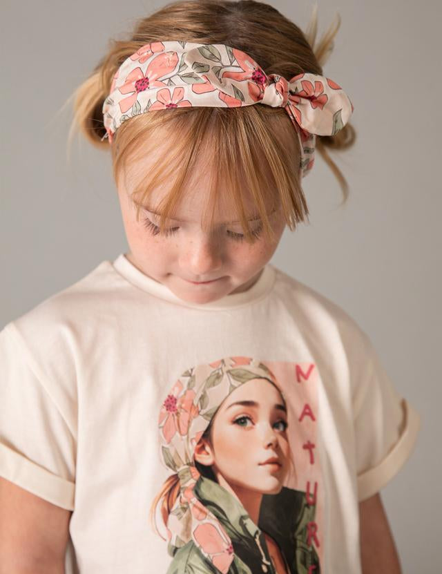Maglietta con elastico per capelli stampato bambina 
