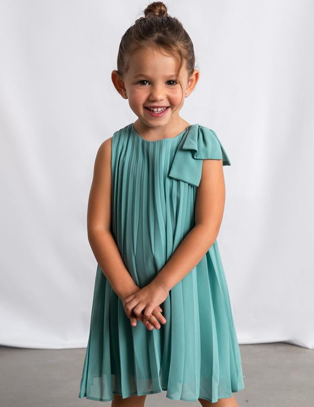 Vestito plissettato fiocco bambina 