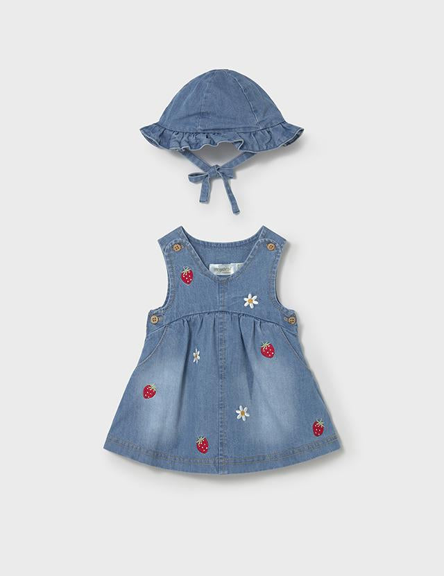 Vestito fragola in denim neonata 