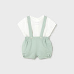 Completo pantaloncino con bretelle e camicia neonato 