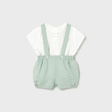 Completo pantaloncino con bretelle e camicia neonato 