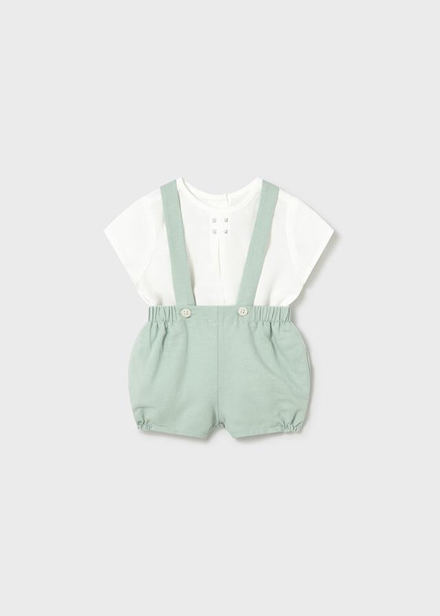 Completo pantaloncino con bretelle e camicia neonato 