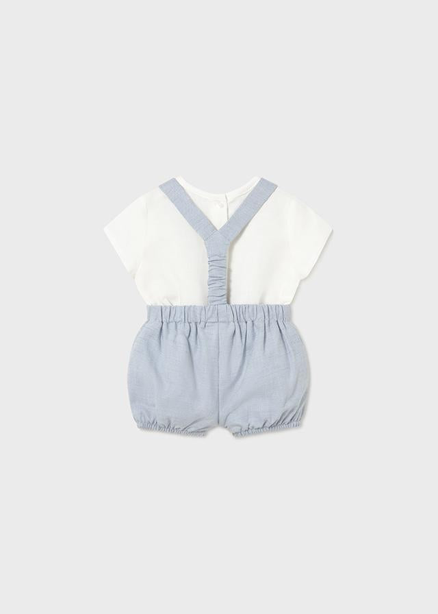 Completo pantaloncino con bretelle e camicia neonato 