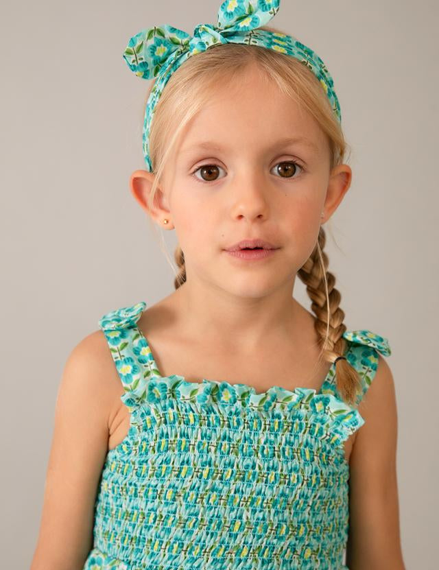Vestito stampato con fascia abbinata bambina 