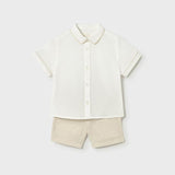 Completo pantaloncine e camicia in lino neonato 