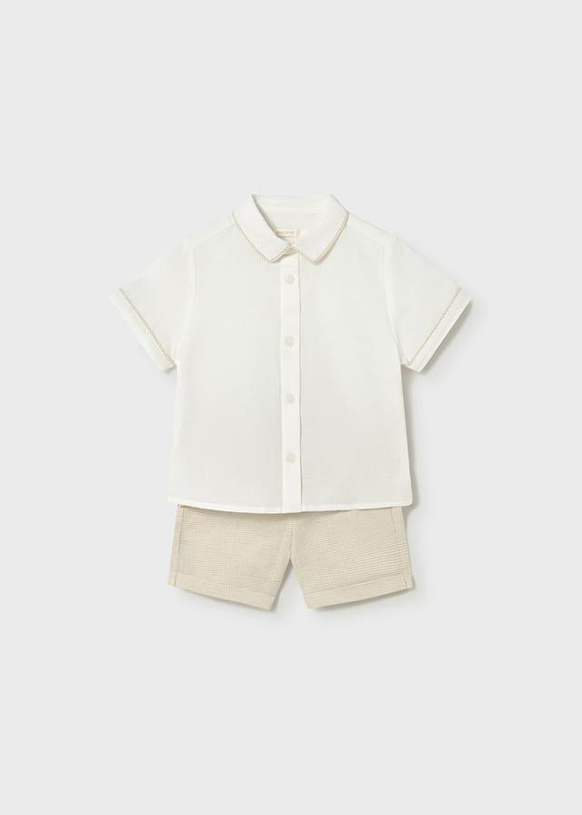Completo pantaloncine e camicia in lino neonato 