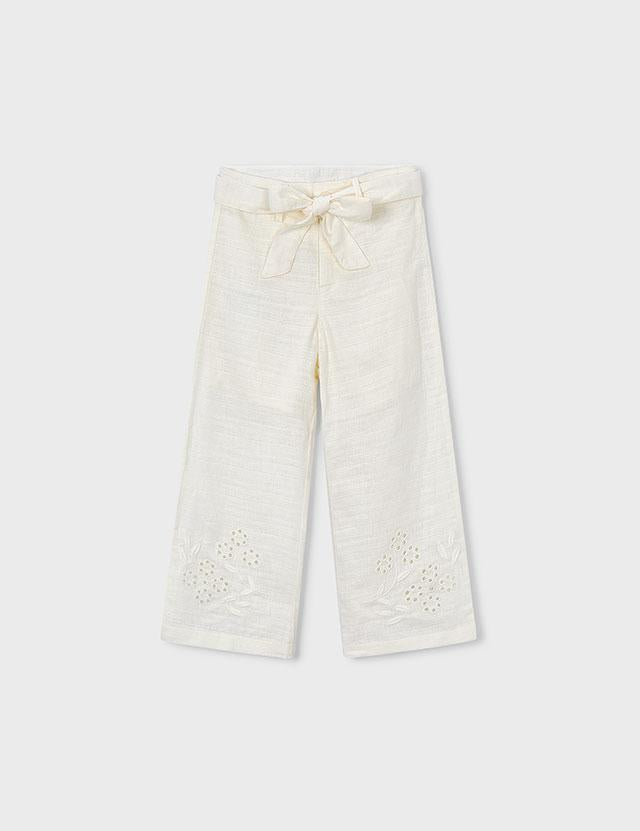 Pantalone in lino ricamato bambina 