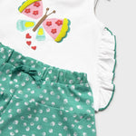 Completo pantaloncino stampato e maglietta neonata 