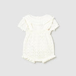 Completo salopette tricot e blusa neonata 