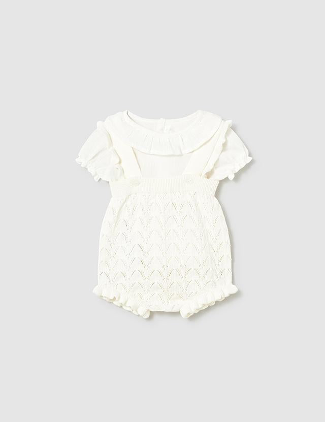 Completo salopette tricot e blusa neonata 