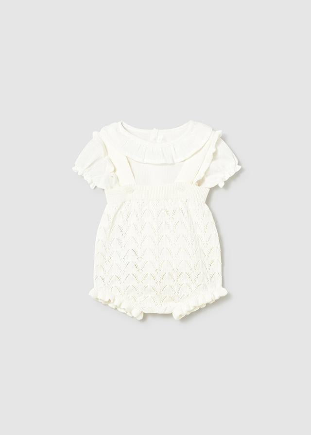 Completo salopette tricot e blusa neonata 