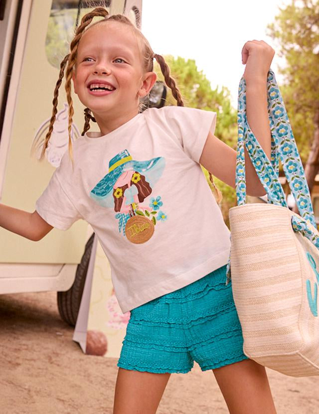 Completo shorts volant e maglietta stampata bambina 