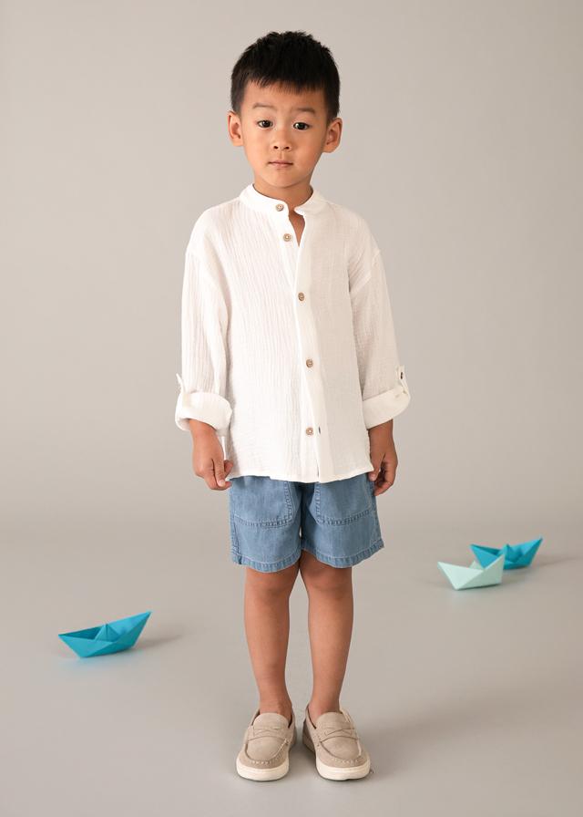 Camicia manica lunga bambula colletto alla coreana bambino 
